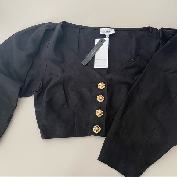 Who What Wear Brynn Washed Canvas Top With Statement Buttons - Picture 2 of 5